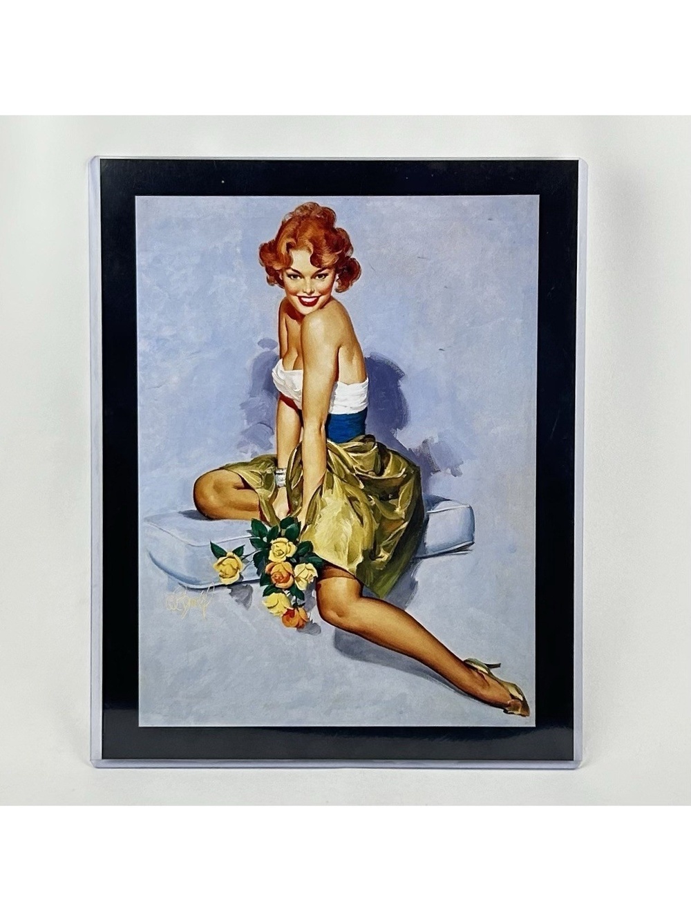 Pin Up Girl Redhead With Green Skirt & Roses 1930s Al Buell 12.25 x 9.25" Print